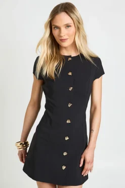 Robe Droite À Manches Courtes Avec Boutons Dorés En Bengaline Petite