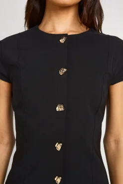 Robe Droite À Manches Courtes En Bengaline Avec Boutons Dorés - Coupe Tall