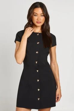 Robe Droite À Manches Courtes En Bengaline Avec Boutons Dorés - Coupe Tall