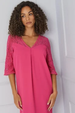 Robe Droite à Manches en Dentelle à Volants