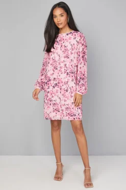 Robe Droite à Manches Plissées et Finitions en Dentelle
