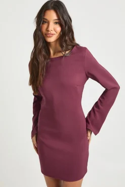 Robe Droite à Manches Évasées et Dos Noué