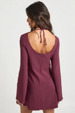 Robe Droite à Manches Évasées et Dos Noué
