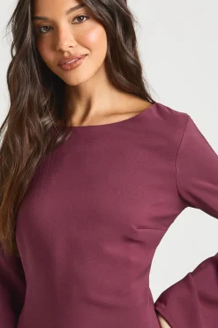 Robe Droite à Manches Évasées et Dos Noué