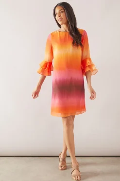 Robe Droite à Manches Évasées Imprimé Ombré
