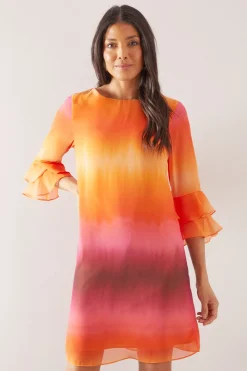Robe Droite à Manches Évasées Imprimé Ombré