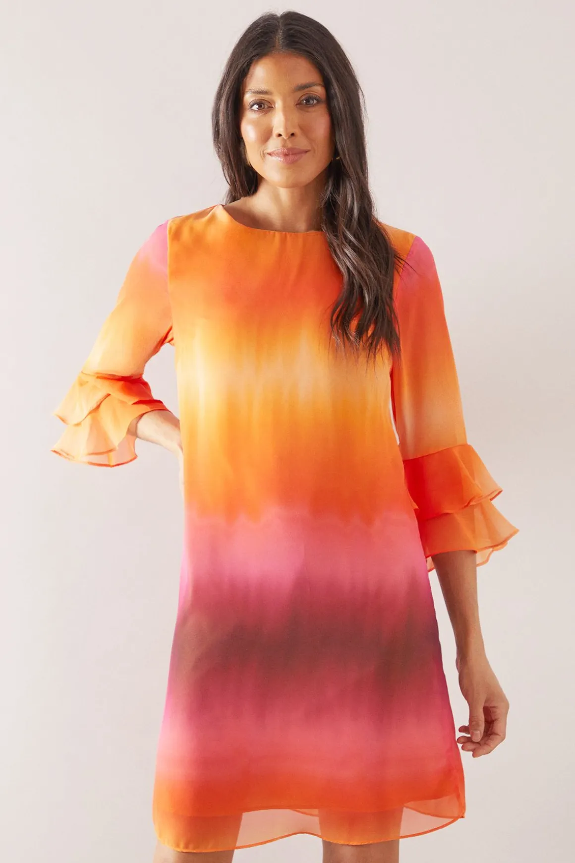Robe Droite à Manches Évasées Imprimé Ombré