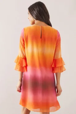 Robe Droite à Manches Évasées Imprimé Ombré