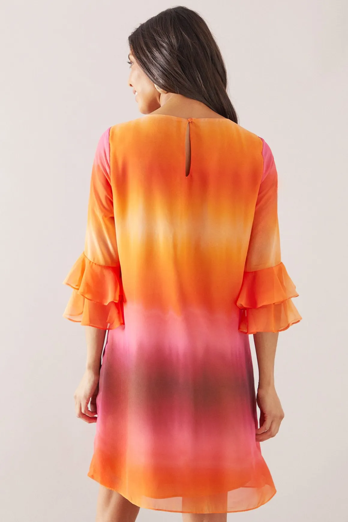 Robe Droite à Manches Évasées Imprimé Ombré