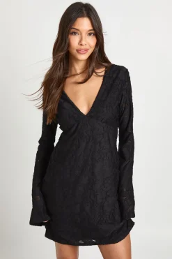 boohoo Robe Droite à Manches Évasées Motif Floral Dévoré<Femme Robes À Manches Longues|Robes