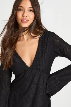 boohoo Robe Droite à Manches Évasées Motif Floral Dévoré<Femme Robes À Manches Longues|Robes