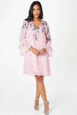 Robe Droite à Manches Volantées Métallisée Florale Petite