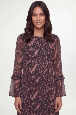 Wallis Robe Droite À Manches Volantées En Mesh Imprimé Animal<Femme Toutes Les Robes|Robes D’Automne
