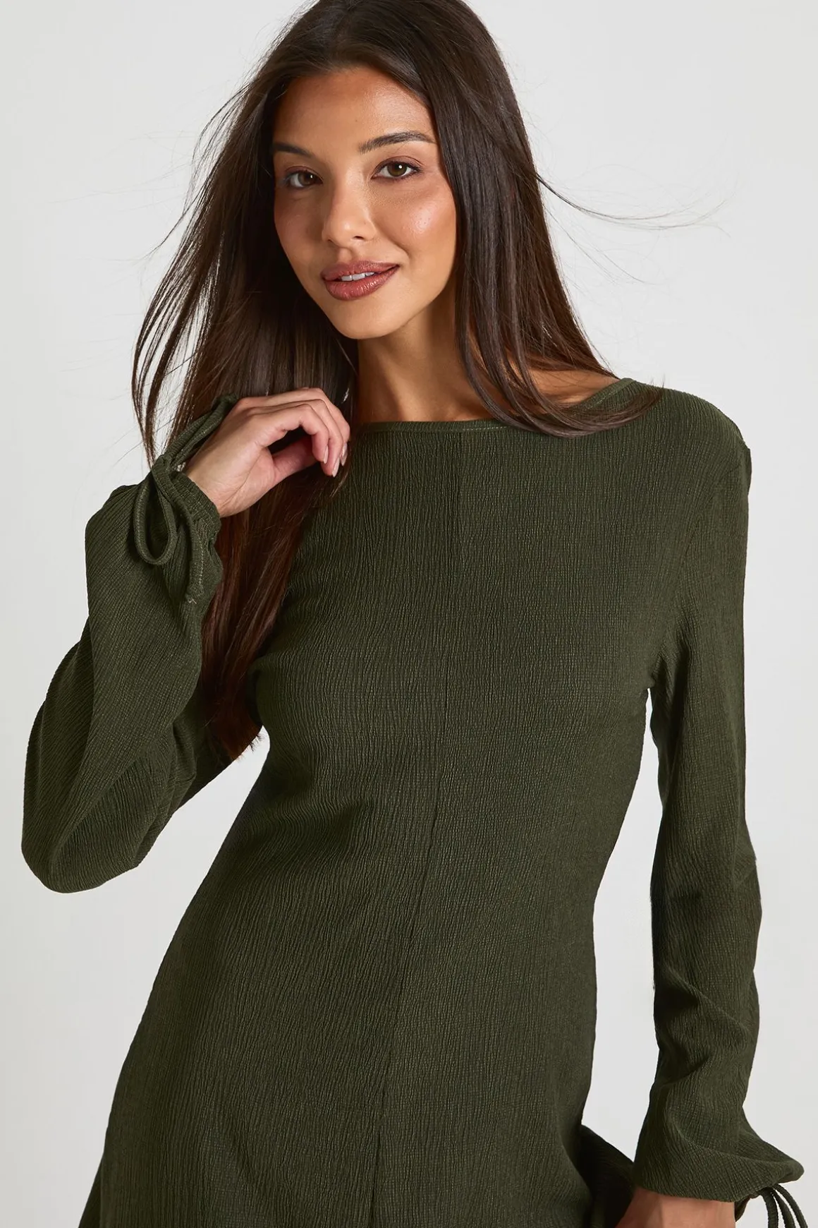 Robe droite à manches volumineuses texturée