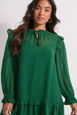 Robe Droite à Ourlet Étagé et Col Noué Petite Taille
