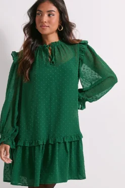 Robe Droite à Ourlet Étagé et Col Noué Petite Taille