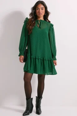 Robe Droite à Ourlet Étagé et Col Noué Petite Taille