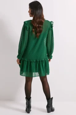 Robe Droite à Ourlet Étagé et Col Noué Petite Taille