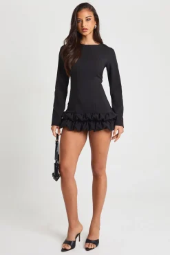 Robe droite à ourlet à volants