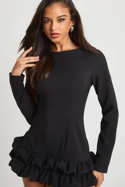 Robe droite à ourlet à volants