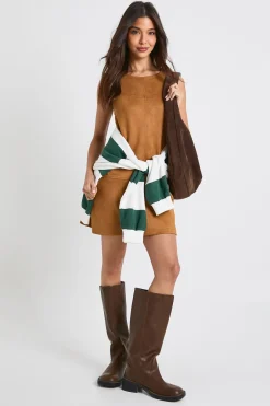 Robe droite à panneaux en faux suède