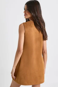 Robe droite à panneaux en faux suède