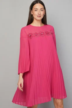 Wallis Robe Droite Plissée à Garniture Florale<Femme Robes Mi-Longues|Robes À Manches Longues