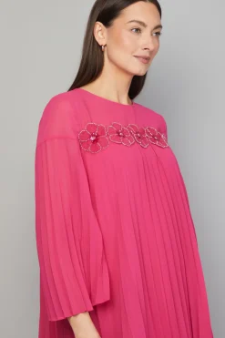 Wallis Robe Droite Plissée à Garniture Florale<Femme Robes Mi-Longues|Robes À Manches Longues