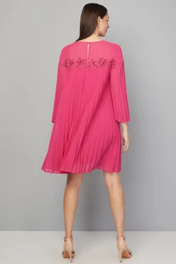 Wallis Robe Droite Plissée à Garniture Florale<Femme Robes Mi-Longues|Robes À Manches Longues