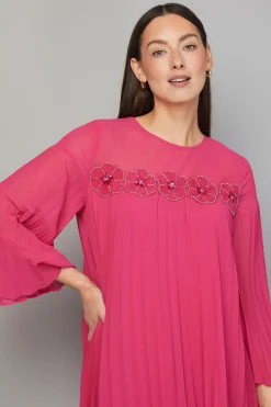 Wallis Robe Droite Plissée à Garniture Florale<Femme Robes Mi-Longues|Robes À Manches Longues
