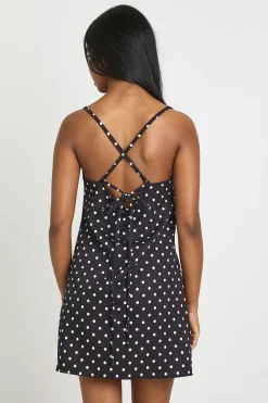 Robe Droite À Pois Avec Dos Croisé