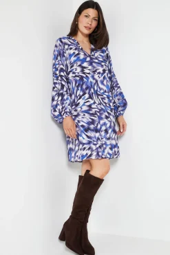 Robe Droite Sans Col en Viscose avec Détails de Coutures
