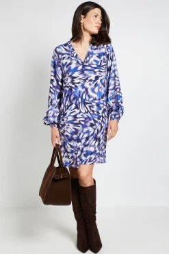 Robe Droite Sans Col en Viscose avec Détails de Coutures