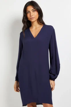 Robe Droite Sans Col en Viscose avec Détails de Coutures