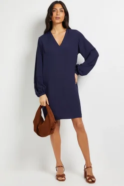 Robe Droite Sans Col en Viscose avec Détails de Coutures
