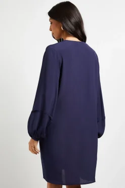 Robe Droite Sans Col en Viscose avec Détails de Coutures