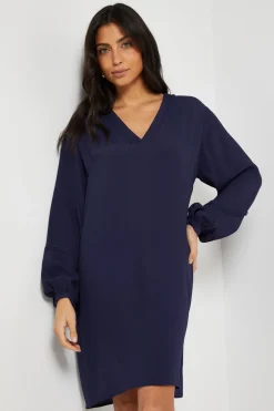 Robe Droite Sans Col en Viscose avec Détails de Coutures