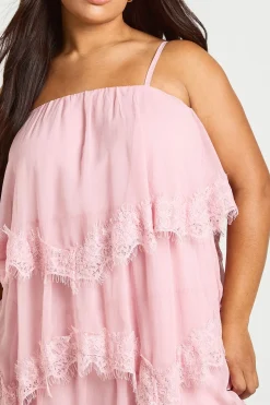 Robe Droite Superposée Grande Taille Avec Bordure En Dentelle