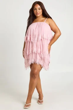 Robe Droite Superposée Grande Taille Avec Bordure En Dentelle
