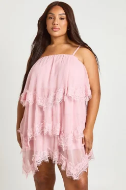 Robe Droite Superposée Grande Taille Avec Bordure En Dentelle