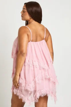 Robe Droite Superposée Grande Taille Avec Bordure En Dentelle
