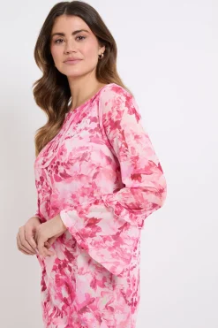 Robe Droite À Superposition De Tulle Floral Et Manches À Volants