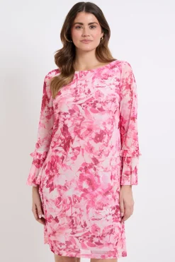 Robe Droite À Superposition De Tulle Floral Et Manches À Volants