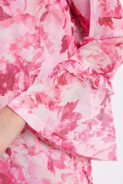 Robe Droite À Superposition De Tulle Floral Et Manches À Volants