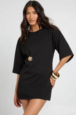 Robe Droite Tissée À Nœud Frontal Avec Finition Dorée