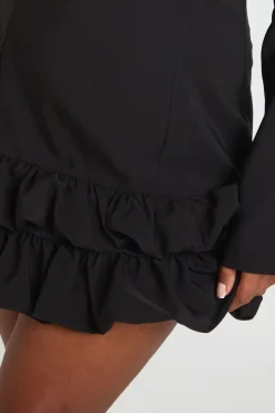 Robe droite tissée Plus à manches bouffantes et ourlet à volants