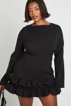 Robe droite tissée Plus à manches bouffantes et ourlet à volants