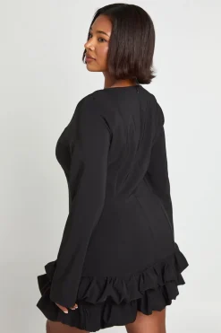 Robe droite tissée Plus à manches bouffantes et ourlet à volants
