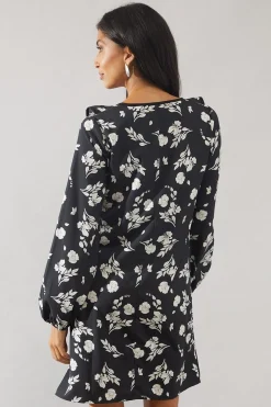 Robe Droite à Volants Contrastés Motif Floral Mono