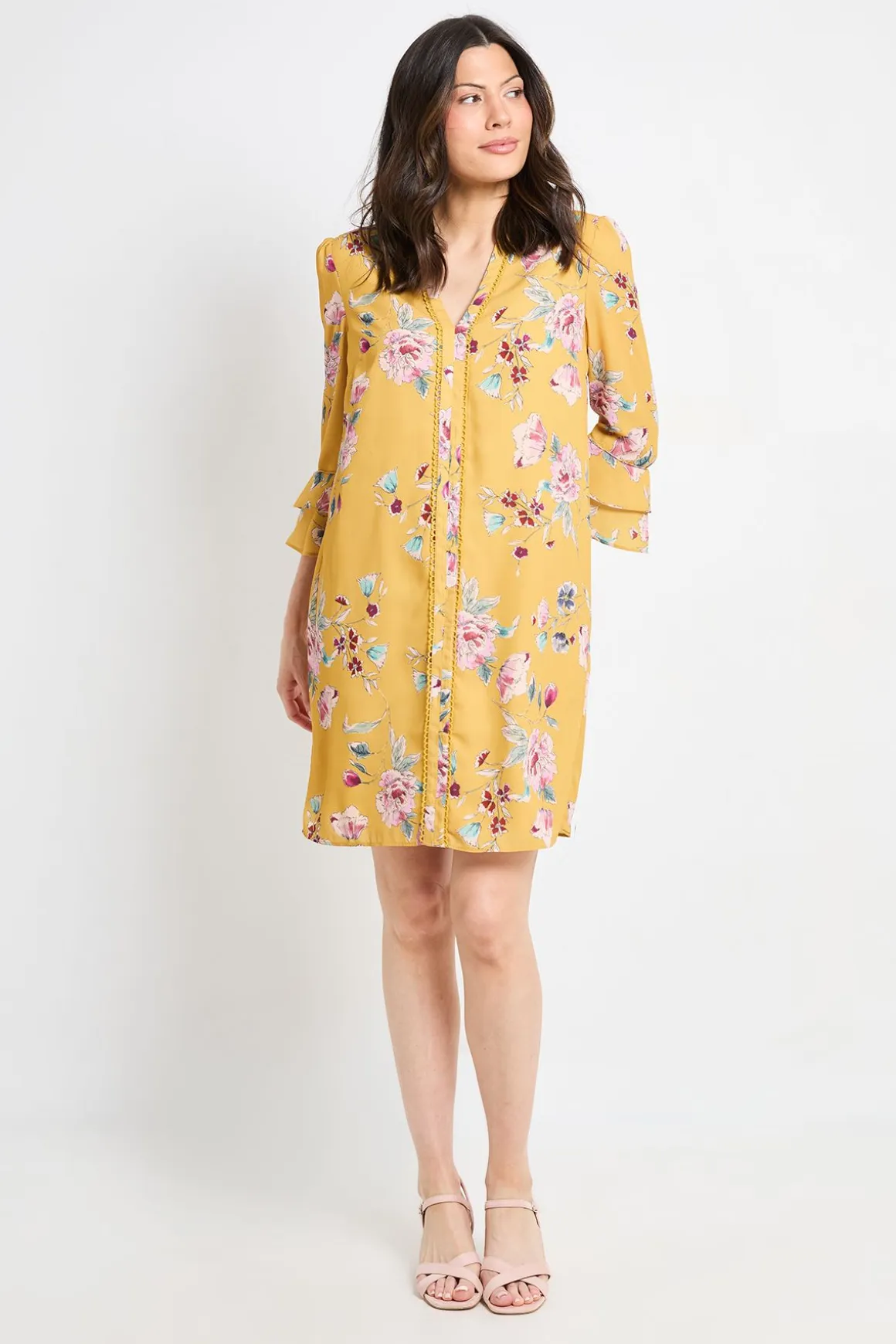 Robe Droite À Volants Fleurie